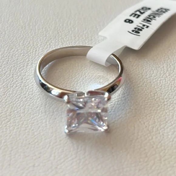 Sterling Silver 2ct Princess cut Engagement Ring sizes 5 6 7 8 9 10